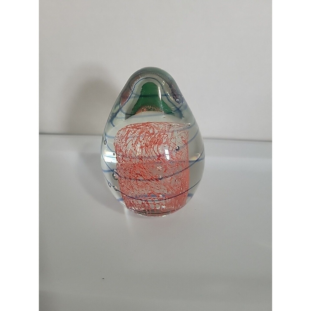 Vintage swirl and egg shape glass W Bubbles paperweight 3.25"‎